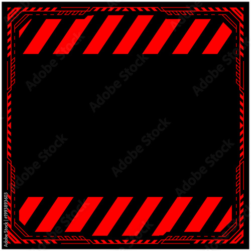 サイバー警告フレーム 正方形ヘビー レッド 危険アラートUI枠 ベクター素材 / Cyber Warning Frame Square Heavy Red Alert UI Vector