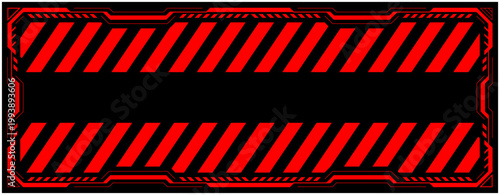 サイバー警告フレーム 横長 レッド 危険アラートUI枠 ベクター素材 / Cyber Warning Frame Wide Red Danger Alert UI Vector