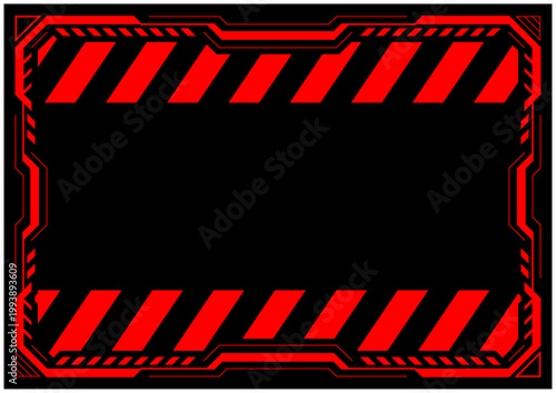 サイバー警告フレーム 横長センター レッド 危険アラートUI枠 ベクター素材 / Cyber Warning Frame Center Red Alert UI Vector