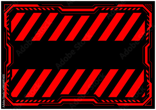 サイバー警告フレーム 横長スリム レッド 危険アラートUI枠 ベクター素材 / Cyber Warning Frame Slim Red Alert UI Vector