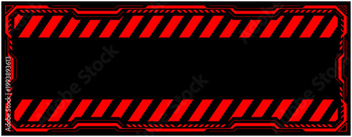 サイバー警告フレーム 横長ヘビー レッド 危険アラートUI枠 ベクター素材 / Cyber Warning Frame Heavy Red Danger UI Vector
