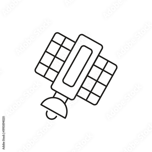 Satellite with Solar Panels Line Icon. Space Communication Symbol.Orbiting Satellite Outline Icon. Space Technology Vector..eps