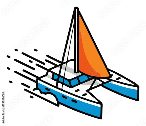 Fast catamaran boat speeding isometric view. Generative AI