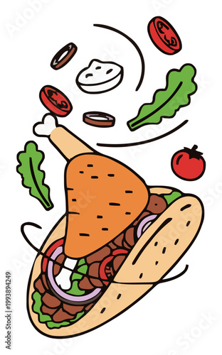 Chicken gyros wrap mediterranean food. Generative AI