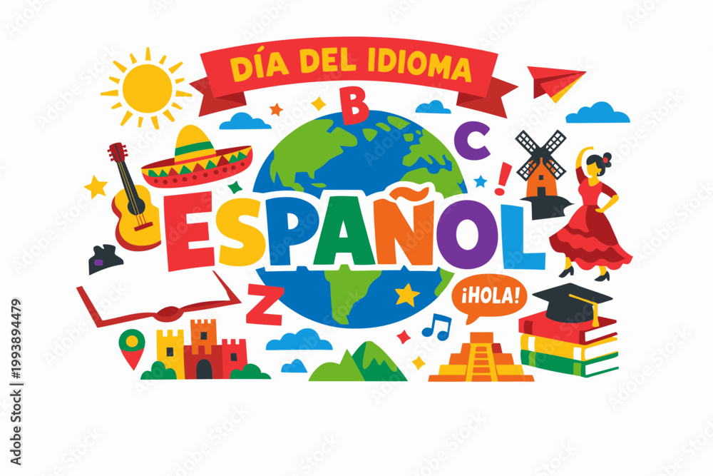 Naklejka premium Colorful Alphabet World Spanish Language Day Vector Illustration