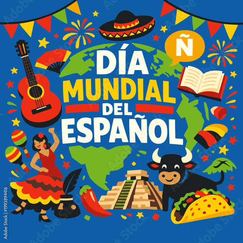 Festive World Spanish Language Day Vector Illustration
