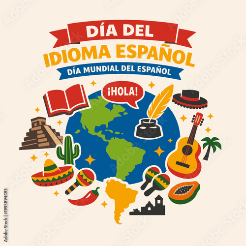 Latin American World Spanish Language Day Vector Illustration