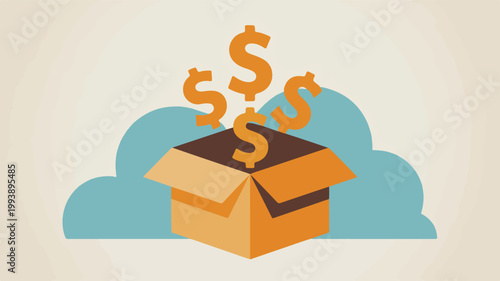 Open box with dollar signs emerging from it money finance