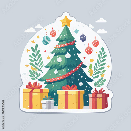 Christmas Tree with Gifts and Ornaments