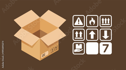 Open cardboard box with shipping symbols open box fragile