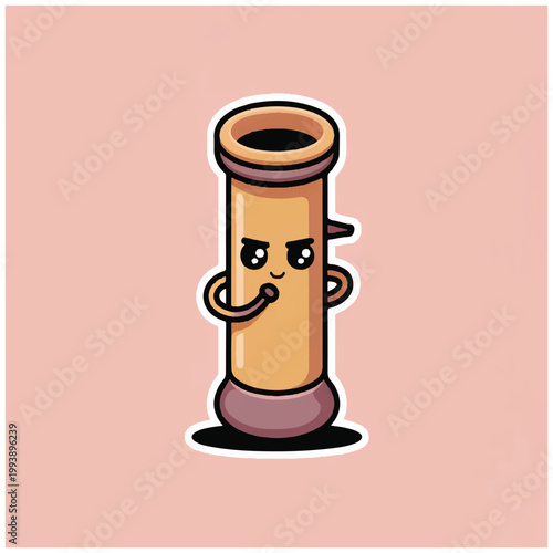 Cute cartoon pipe character with a grumpy expression.