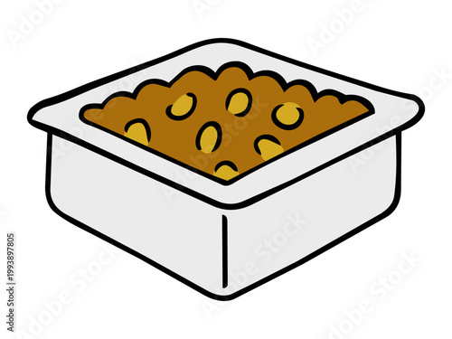 発酵食品パック入り納豆の手描きイラスト