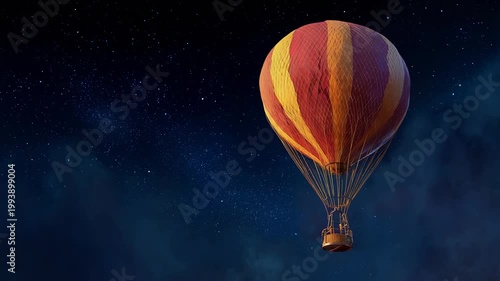 Hot Air Balloon Flying at Night.