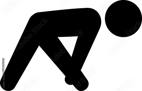 ヨガの立位前屈ポーズをとる人物のモノクロアイコン（柔軟・ストレッチ・健康・シルエット・ベクター素材）