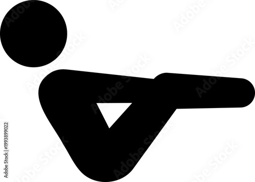 ヨガの船のポーズをとる人物のモノクロアイコン（体幹・腹筋・バランス・シルエット・ベクター素材）