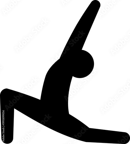ヨガの三日月のポーズをとる人物のモノクロアイコン（ストレッチ・柔軟・健康・シルエット・ベクター素材）