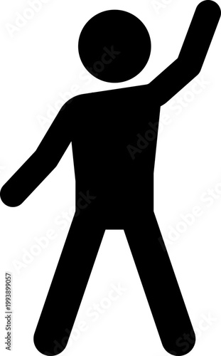 片手を上げる人物のモノクロアイコン（挨拶・挙手・質問・合図・シルエット・ベクター素材）