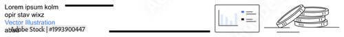 Finance management, analytics, data storage, investment, business growth, economic trends. A bar graph and coins on display. Finance management and analytics ideas