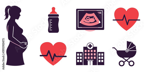 Comprehensive medical icon set pregnancy healthcare and pediatric symbols for medical professionals