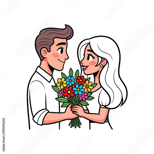 Couple Sharing Flowers, Romantic Gift, Love, Valentine's Day, Happy Relationship