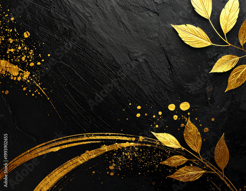 高級感ある和紙の風合いを感じる黒と金の日本のテクスチャ背景 / A Japanese texture background in black and gold that evokes the luxurious feel of washi paper.