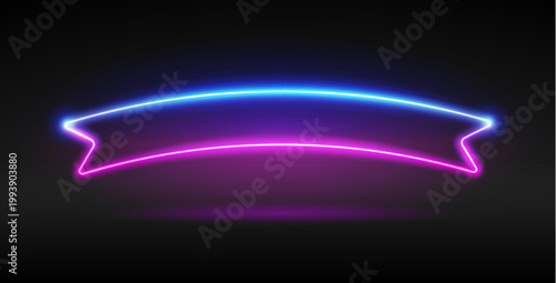 Vibrant, glowing neon banner with blue and pink light trails on a dark background.