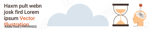 Time management, productivity, brain processes, cognitive thinking, focus, mental clarity. ion of an hourglass and brain activity with a cloud. Time management and productivity concept