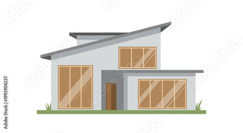 Modern House Exterior Design with Large Windows and Slanted Roof