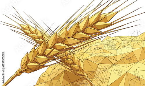 Wheat Blade Texture Fractured Reconstructed as a Polyhedron Digital Rendering