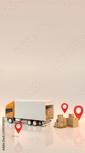 Sale Delivery Truck with Boxes and Map Pin Pointer