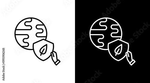 Save Earth Outline White Icon Set Design