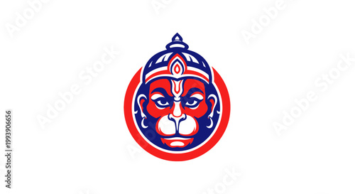 Hanuman Logo, Hindu God Monkey Face Emblem, Indian Culture Symbol