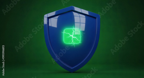 A glowing digital shield on a dark green background, symbolizing cybersecurity and data protection with a modern, abstract feel