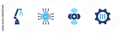 Robotics engineering icon set. robot, automation, sensor, control, ai. solid style icon collection.