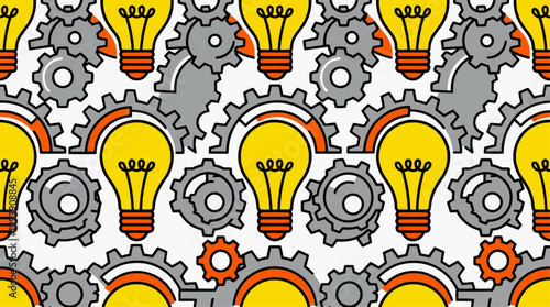 An illuminating seamless pattern of light bulbs and gears that highlights innovative ideas 