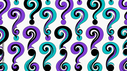 Intriguing pattern of question marks with repeating pattern. It's a colorful and dynamic illustration, hinting at mystery and curiosity