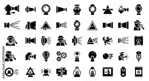 40 Spotlight Icons, Black Vector Symbols, Theater Lighting, Stage Beam Logos, Warning Signs
