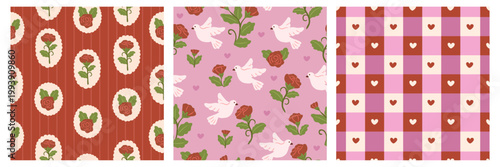 Set of Romantic Valentines Seamless pattern Vector illustration