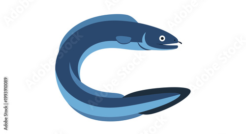Stylized Blue Eel Illustration on White Background