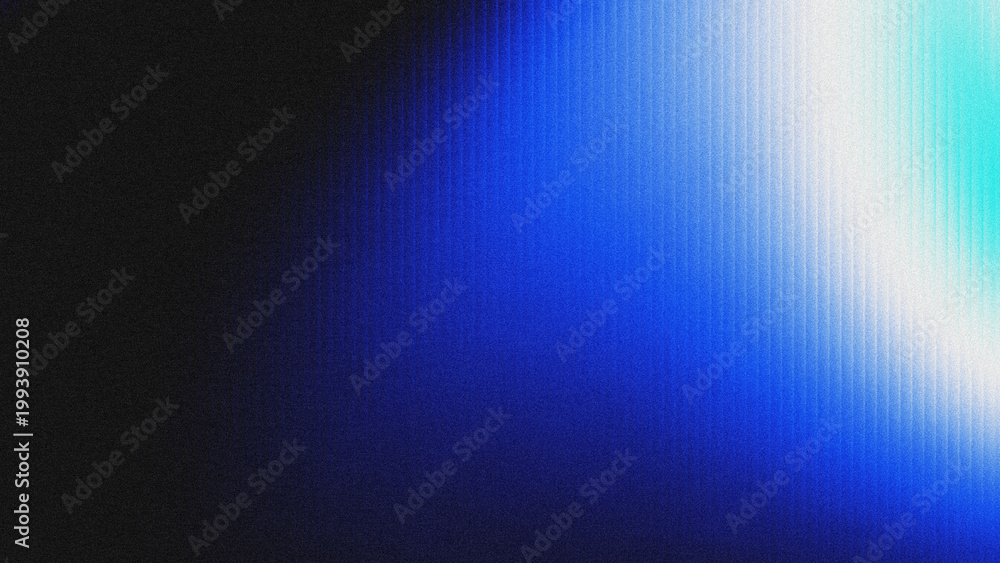 Obraz premium Abstract grainy gradient background with vertical linear textures, transitioning from deep black through rich blue to bright cyan and white.