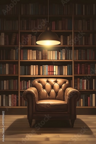 The leather chair next to the bookshelf