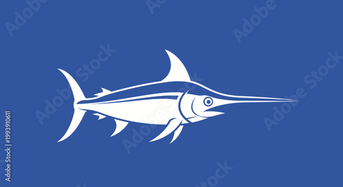White Marlin Silhouette on Blue Background