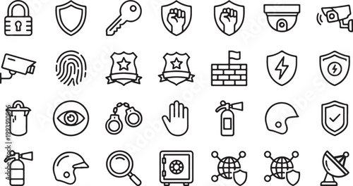 Black and white line icons representing various musical instruments, audio equipment, playback controls, and musical symbols..