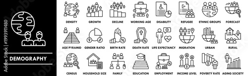 Demography outline icon collection set. Containing design people, population, human, group, community