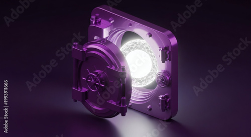 Secure vault with glowing energy inside, symbolizing digital security and financial data protection on a dark background