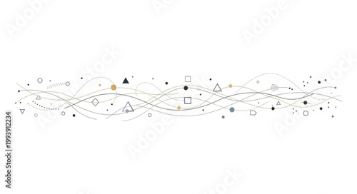 Abstract DNA helix structure with scientific symbols and particles.