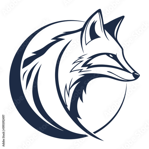 Elegant fox head profile set in a circular frame graphic with wildlife, predator