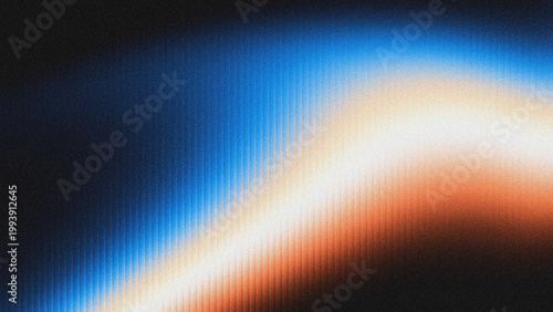 Bild auf Leinwand Abstract grainy gradient background with vertical line texture, blue to orange fluid wave effect, dark black base, retro noise aesthetic