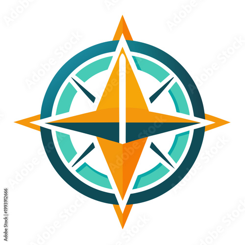 Geometric compass navigation symbol with modern teal and orange styling