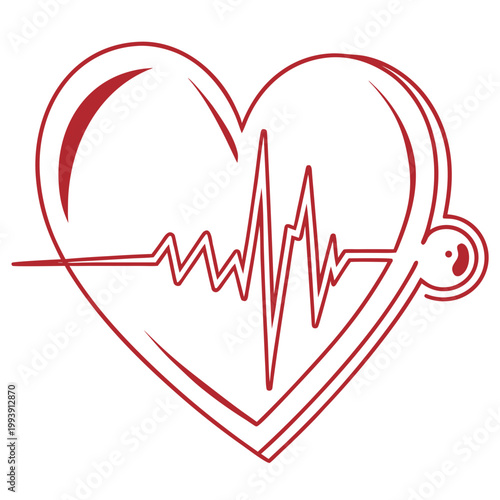 Red heart beat pulse medical symbol with cardiogram healthcare vitality